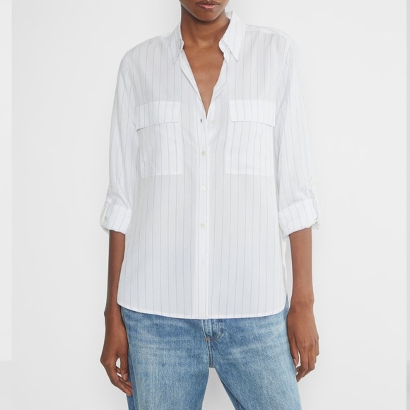 NWT Babaton Utility Blouse White/Navy Pinstriped - Picture 7 of 7